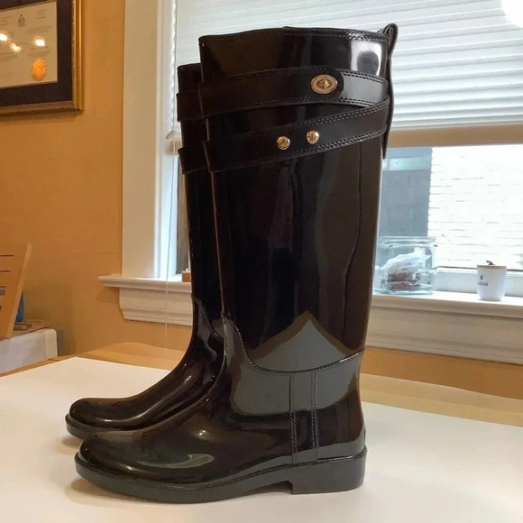 COACH Authentic Black Knee High Rainboots Size 10 - Picture 3 of 14